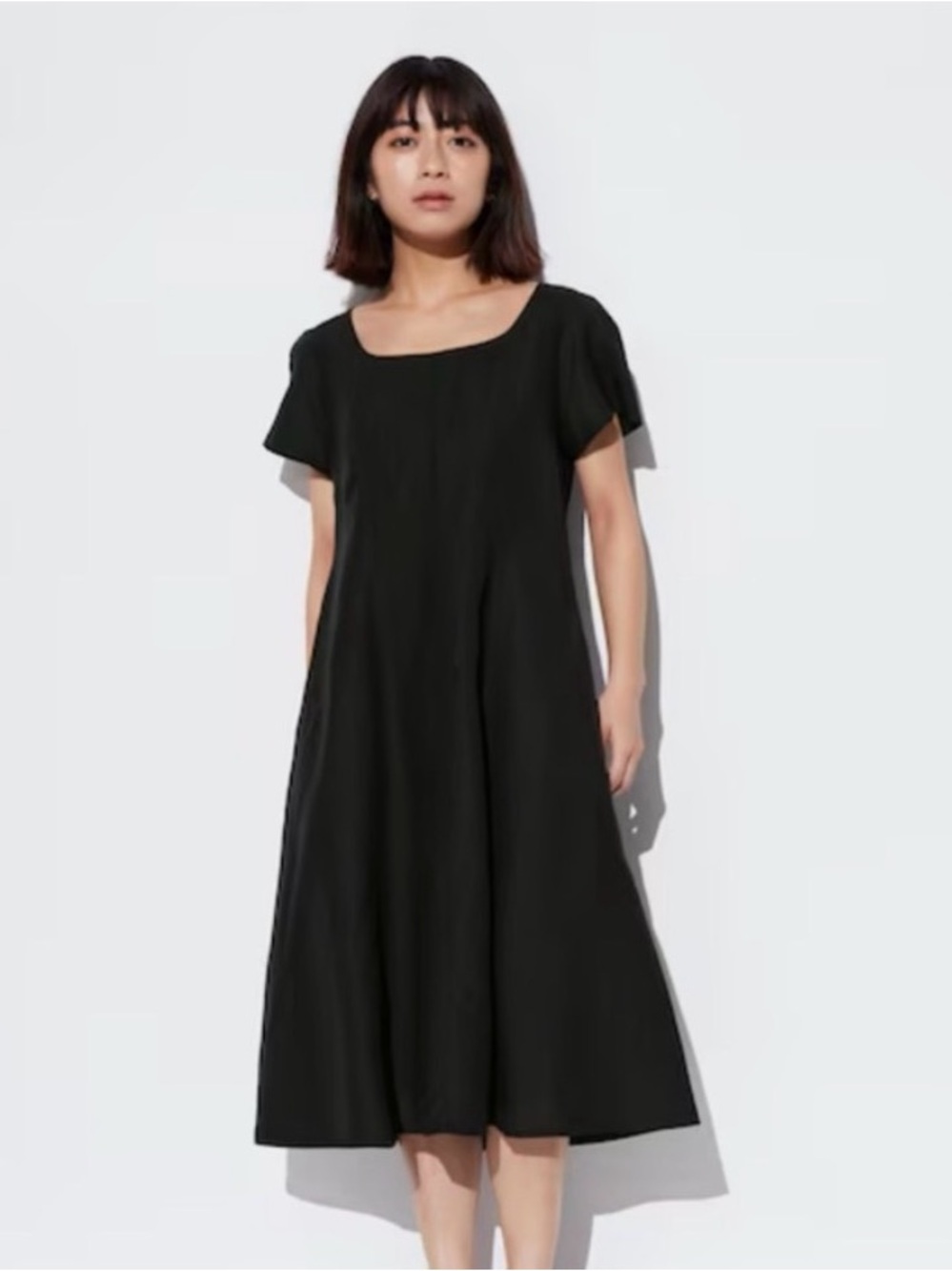 Classic Black Short-Sleeve A-Line Dress - Women's